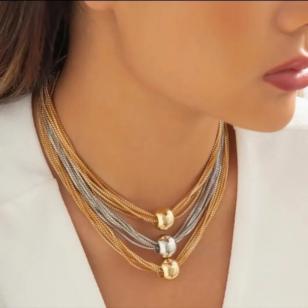 Necklace layers silver gold plated